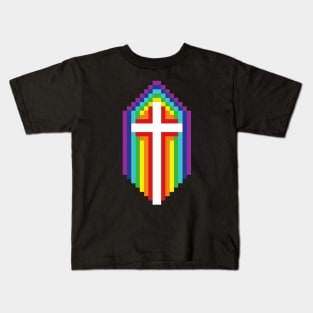 Rainbow Cross - White on Black Kids T-Shirt